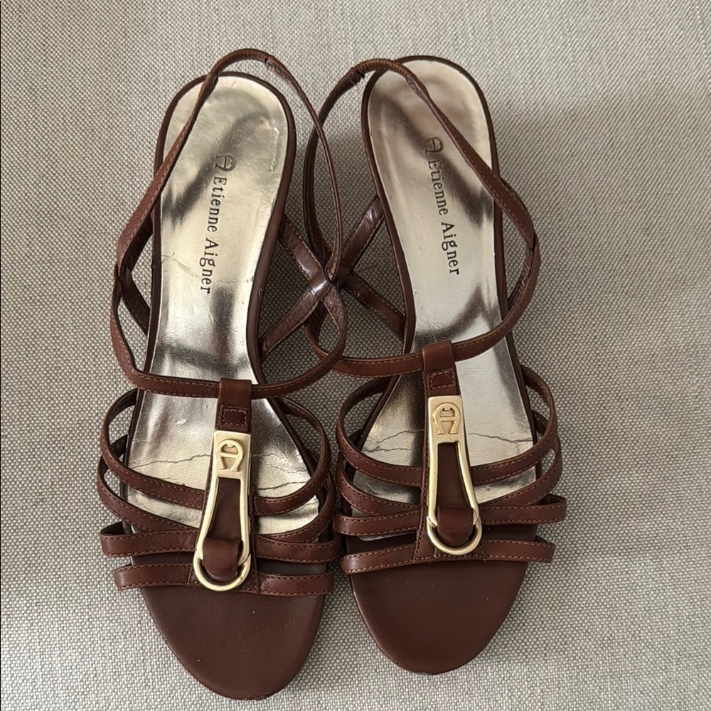 Etienne Aigner Brown Strappy Sandals